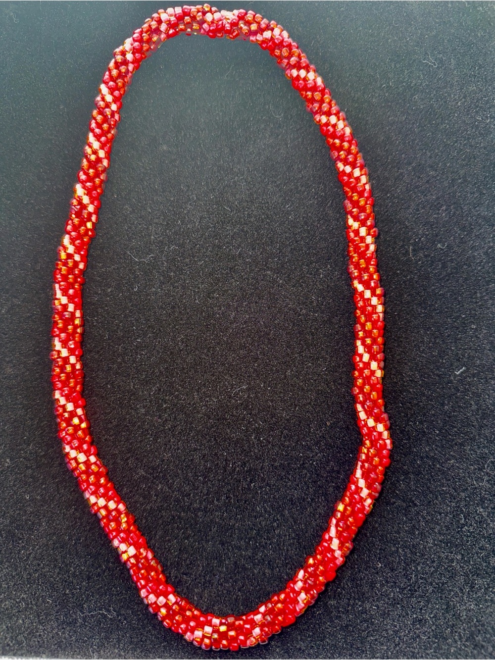 Handmade crocheted Red Seed Bead Twist Necklace